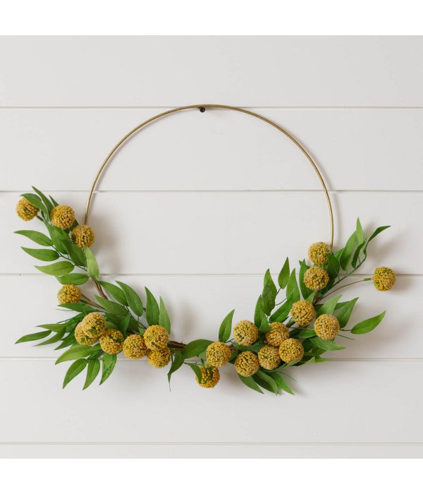 Wreath - Gold Hoop, Billy Buttons, & Foliage
