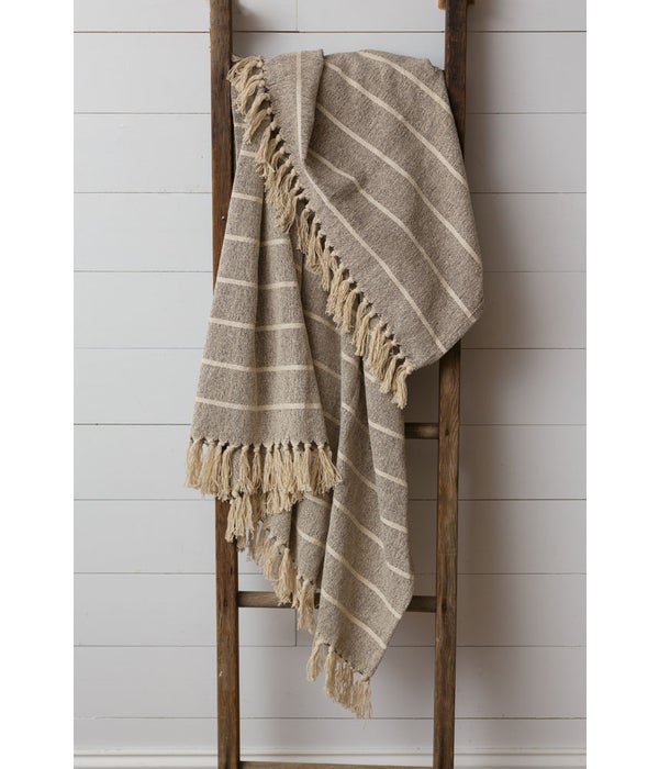 Throw - Gray And Cream Striped With Tassels