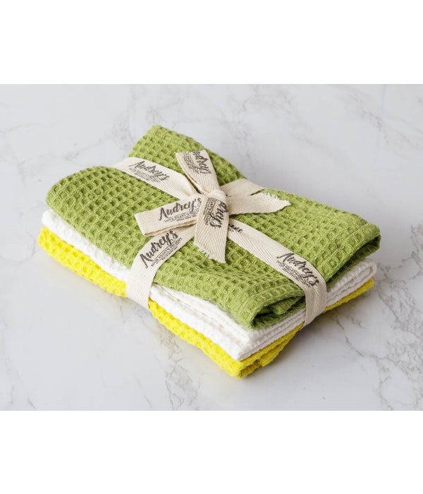 Lime, Yellow, And White Waffle Dish Cloth Set