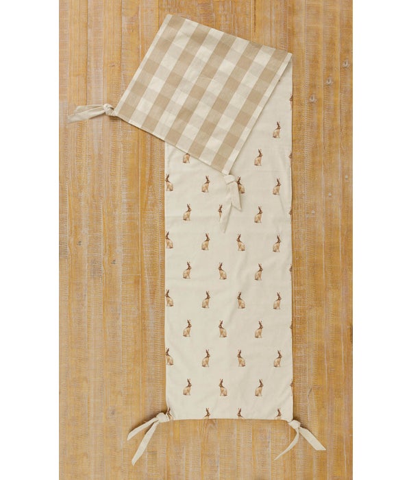 Reversible Table Runner - Rabbit And Tan And Linen Check