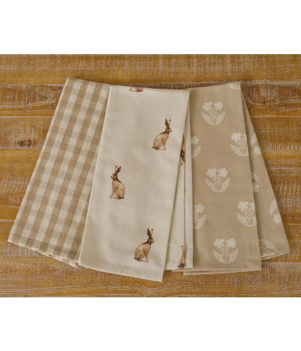 Tea Towels - Rabbit And Tan And Linen Check