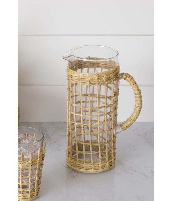 Glass Pitcher With Seagrass Sleeve