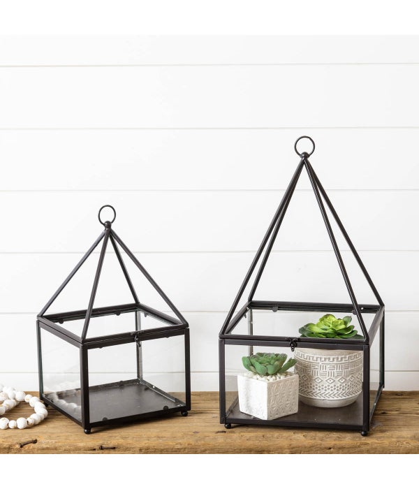 Metal and Glass Terrarium - Triangle Roof