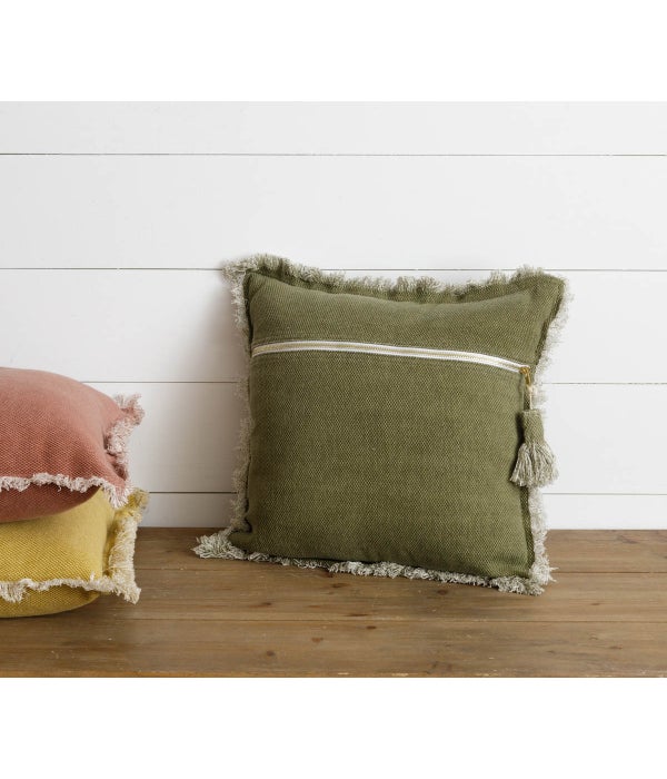 Green Stone Washed Tassel Pillow