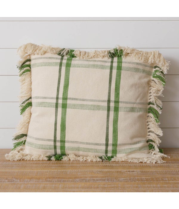 Pillow - Green Plaid with Fringe
