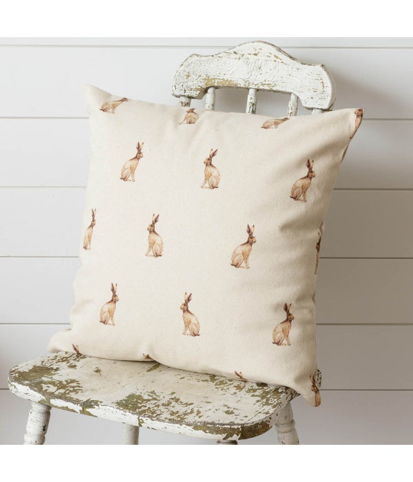 Reversible Pillow - Rabbit And Tan And Linen Check