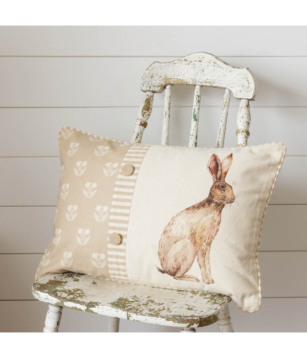 Pillow - Floral Silhouette And Rabbit With Buttons