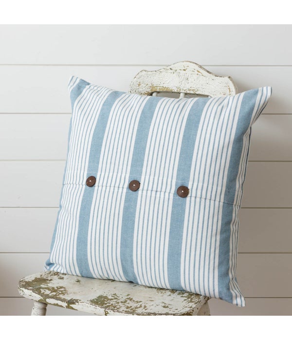 Pillow - Blue Grain Sack Stripe With Button Closure
