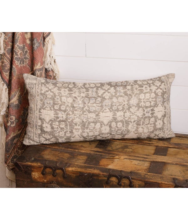 Antique Rug Slub Lumbar Pillow, Faded Gray and Cream