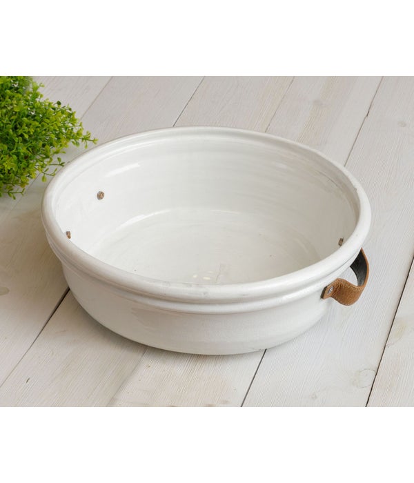 Pottery - Bowl With Leather Handles, Lg