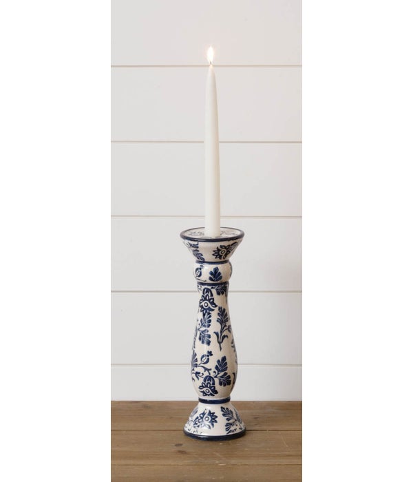 Taper/Pillar Candle Holder - Blue Floral, Lg
