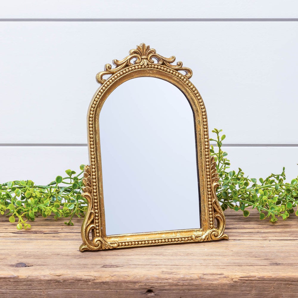 Arched Gold Leaf Tabletop Easel Back Mirror PC - mirrors | The Wizard Gift  Corporation