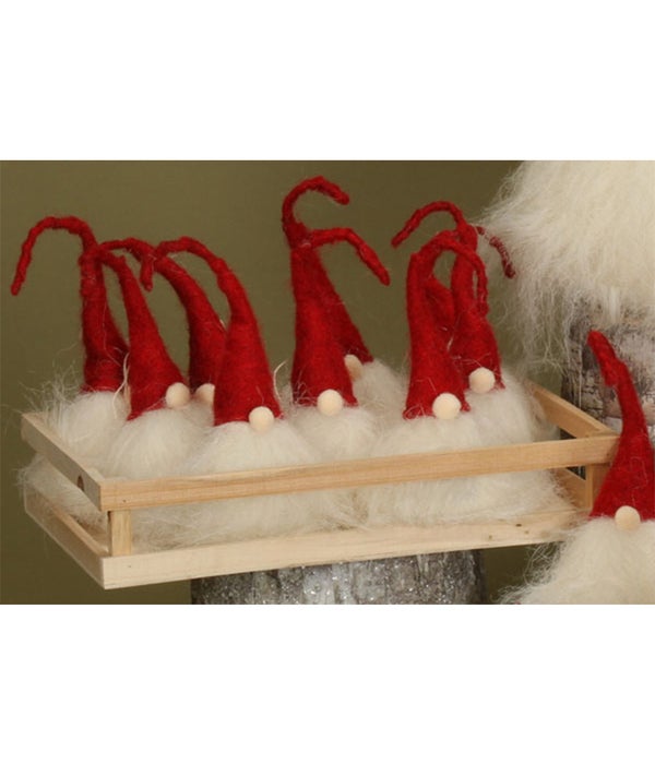 12 pc Plush Red Gnome Santa Ornament w/ Crate - 7.5 in. H