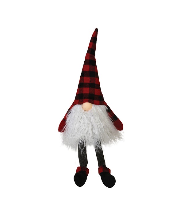 Dangle Leg Plush Red/Black Plaid Santa Gnome - 14.5 in. H