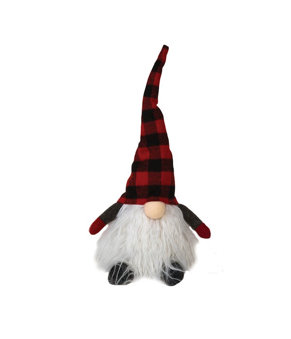 Sitting Plush Red/Black Plaid Santa Gnome