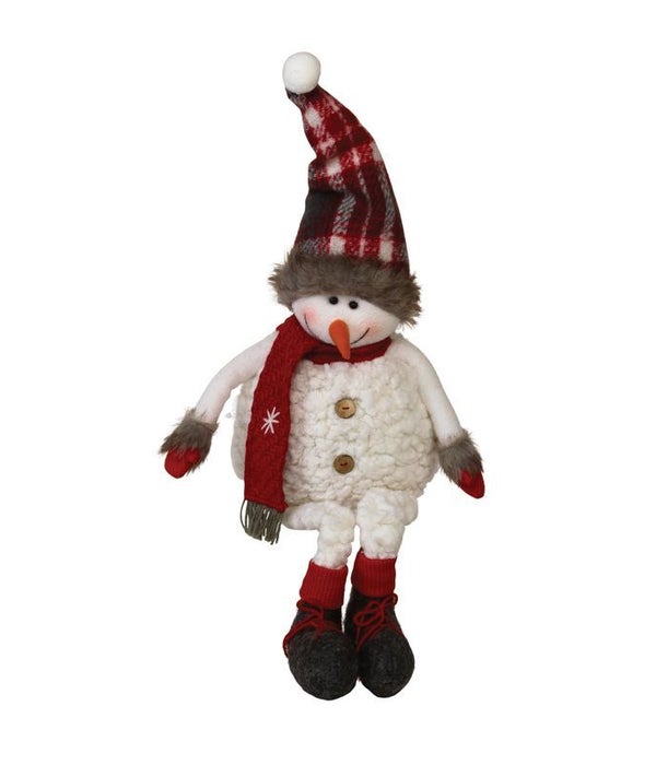Dangle Leg Plush Snowman w/Plaid Scarf & Hat - 21in.H