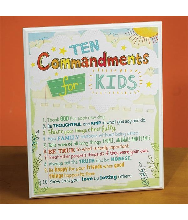 10 COMMANDMENTS KIDS PLAQUE W/EASEL BACK INDIVIDUALLY BAG