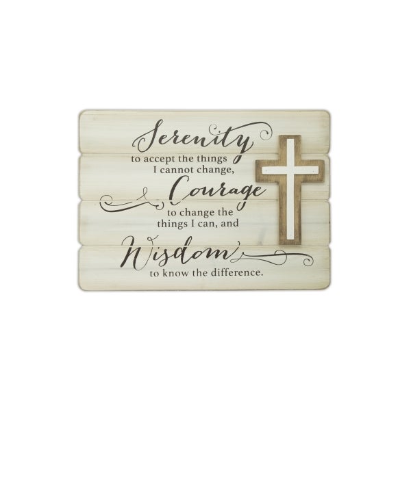 SERENITY PLANK WALL PLAQUE W/ CROSS BOXED