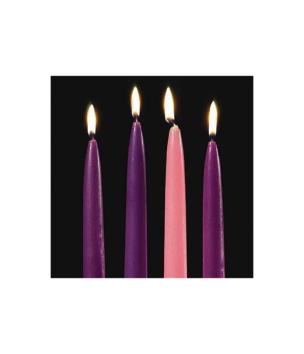 4 PC CANDLE SET- 10 x 3/4 in.  3 PURPLE & 1 PINK