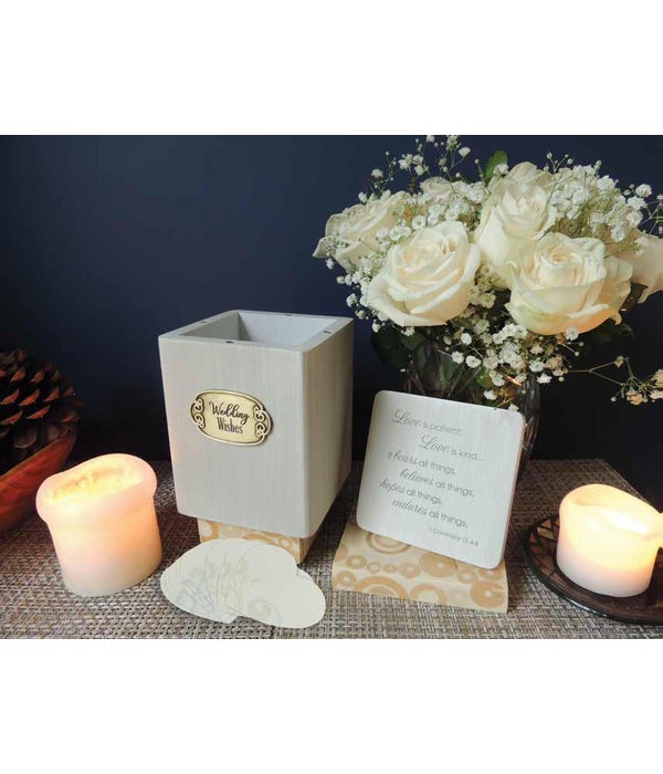 WEDDING WISHES BOX W/MAGNETIC COVER W/PAPERS & CARD, IND BAG