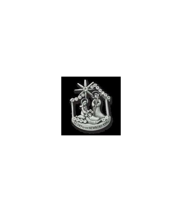 PEWT FIN CRYSTAL NATIVITY PAVE PIN GIFT BOXED