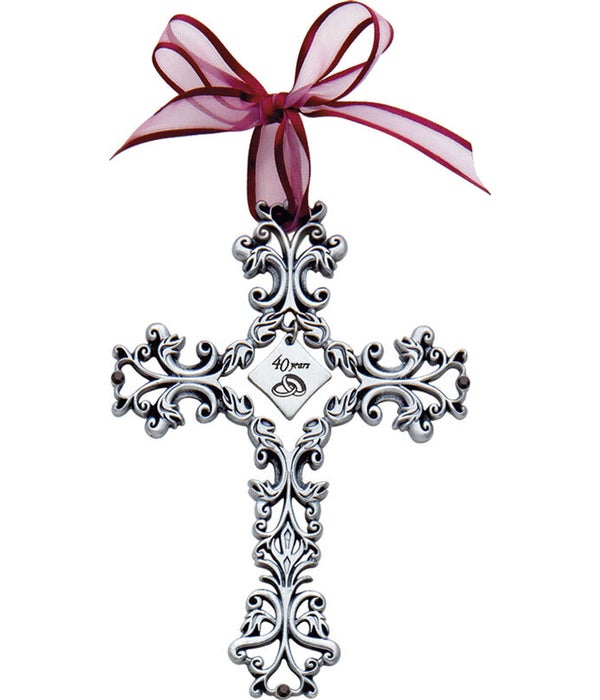PEWTER 40 YEARS FILIGREE CROSS BOXED