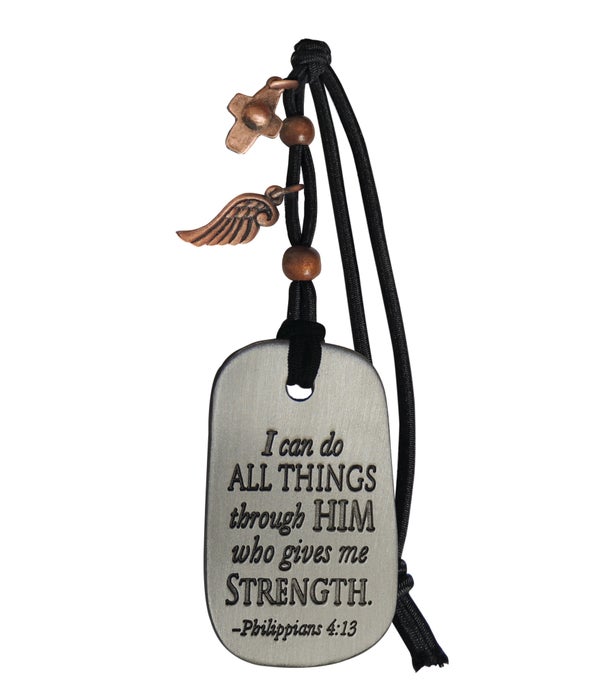SE DO ALL THINGS TAG CAR CHARM W/CO CROSS & WING ON BLCK CORD