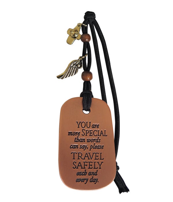 CO MORE SPECIAL TAG CAR CHARM W/BO CROSS & WING ON BLCK CORD