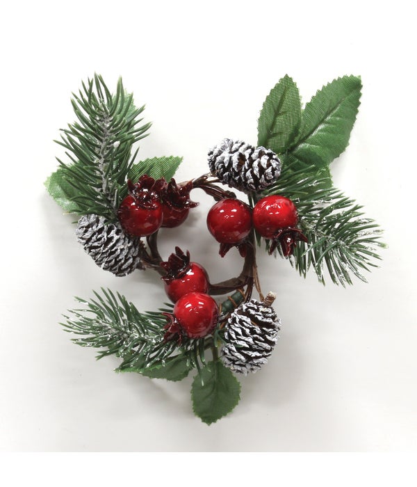 Frosted Pine Crabapple Mini Candle Ring