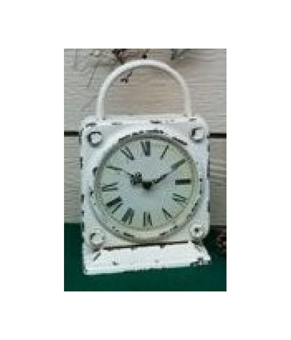 Cream Distressed Clock With Handle - 11.75 in.   x  7.5 in.