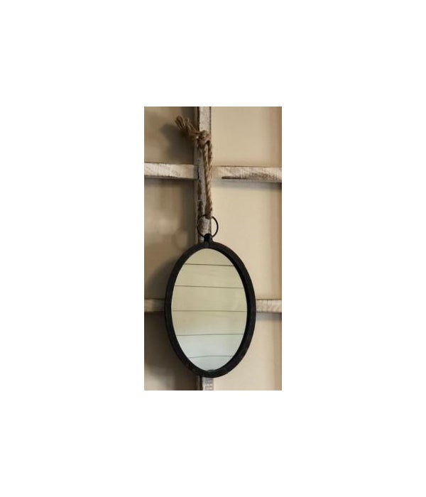 Black Distressed Frame Oval Mirror with Rope Hanger 13 in.  x  7.75 in.