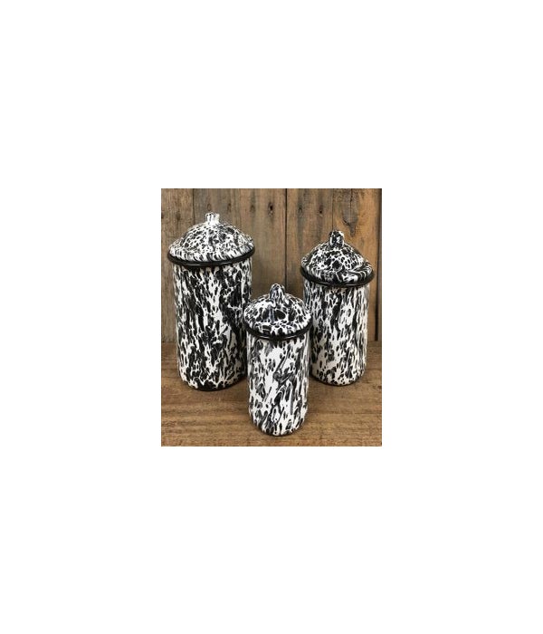 CWI Gifts 3/Set Black Splatter Enamel Canisters, Size: One Size