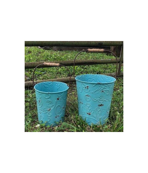 Teal Dist Ornate Buckets (2)