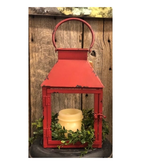 Red Distressed Candle Lantern - 14 in.  x  7 in.