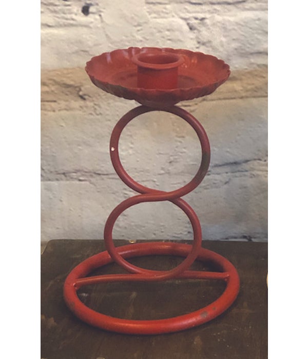 Red Distressed Ring Tower Taper Holder - 6 in.  x  4 in.