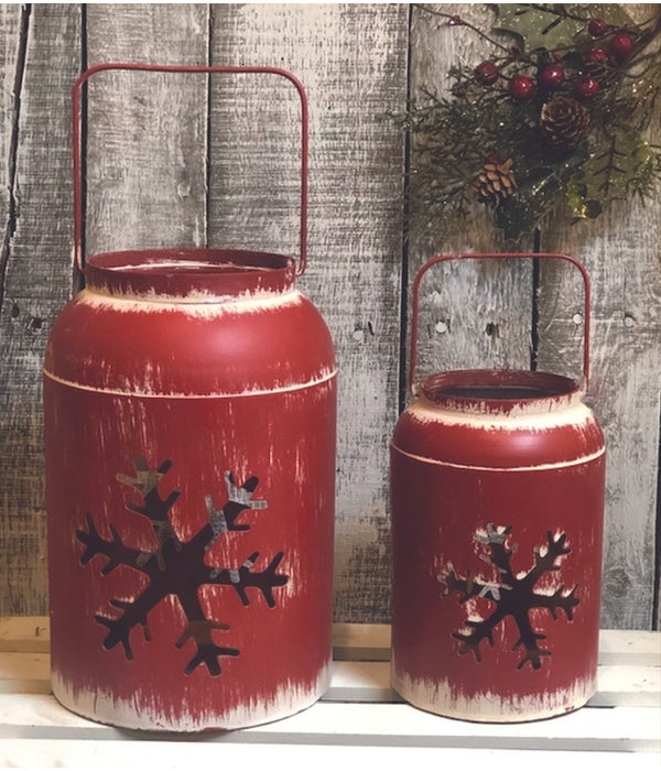 Red Lantern With Snowflakes Large - 10 in.