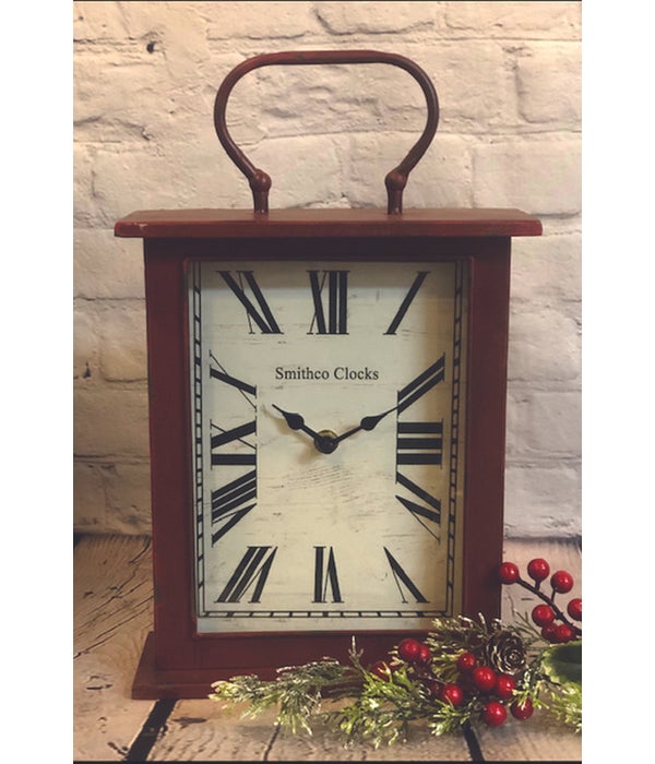Red Distressed Table Top Clock - 10 in.  x  8.5 in.  x  3.25 in.