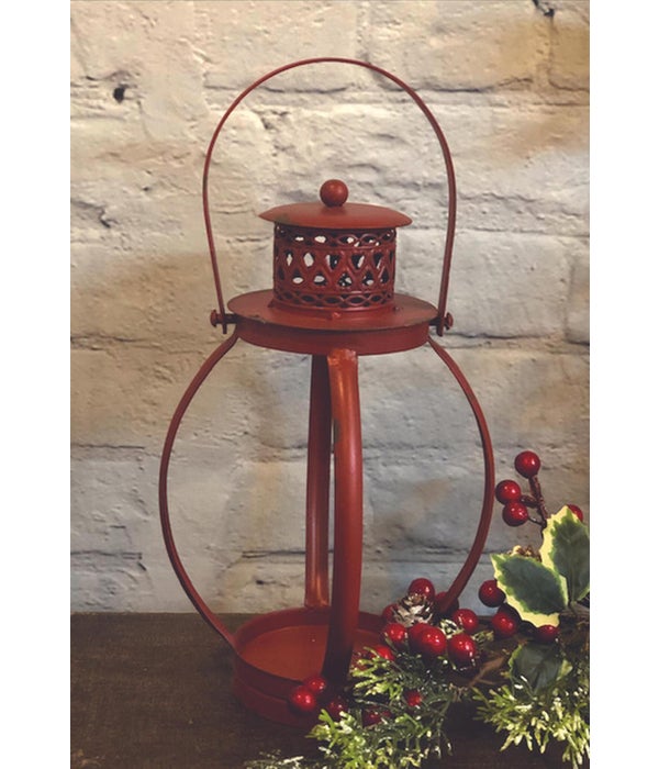 Red Distressed Round Lantern - 9.75 in.  x  5 in.