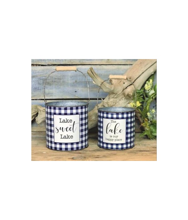 Lake Sweet Lake Blue Plaid Buckets (set of 2) 5 in. x 5 in. & 6 in. x 6 in.