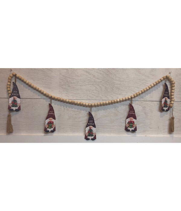 Merry Christmas/Joy To The World Gnome Bead Garland - 60 in.