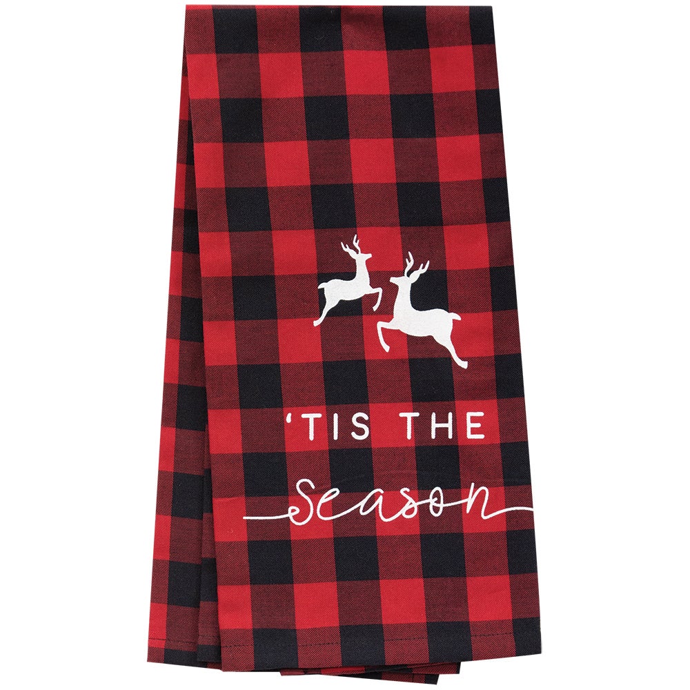 Black Red Buffalo Plaid Merry Christmas Kitchen Towels Dish Towels,  Black/Red