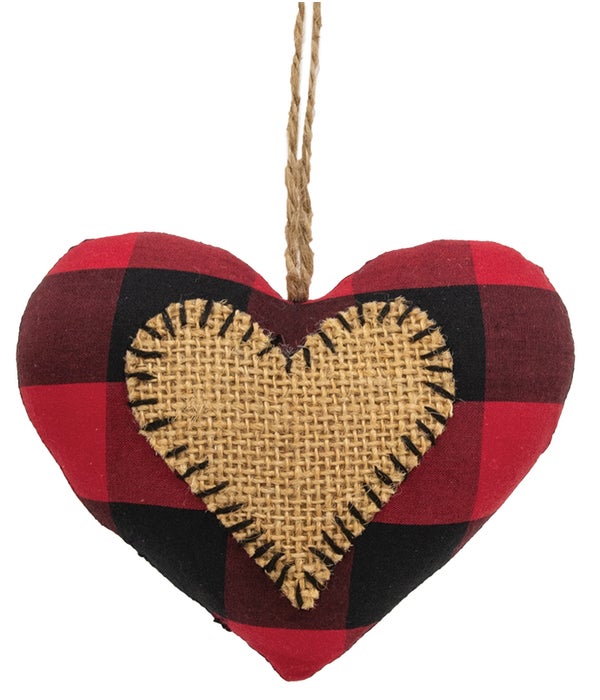 Red & Black Buffalo Check Heart Stitched Fabric Ornament