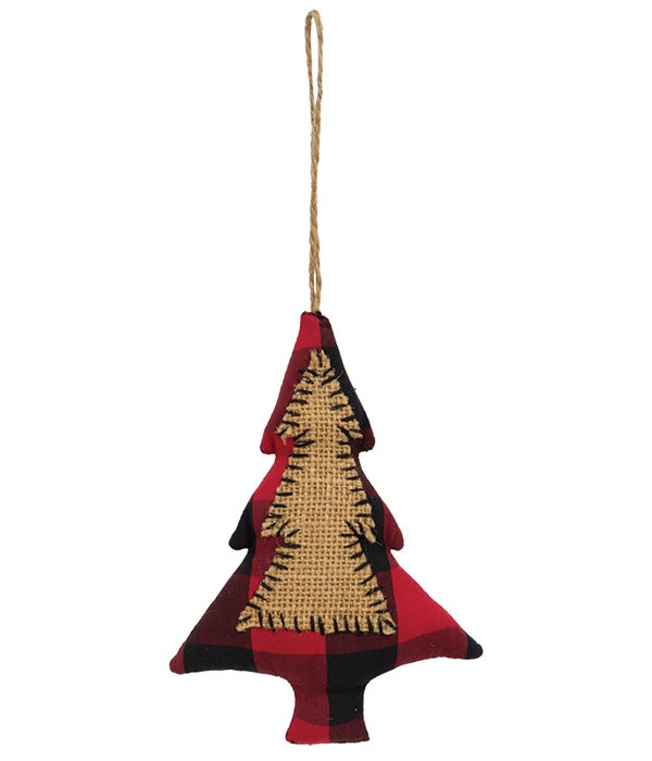 Red & Black Buffalo Check Tree Stitched Fabric Ornament