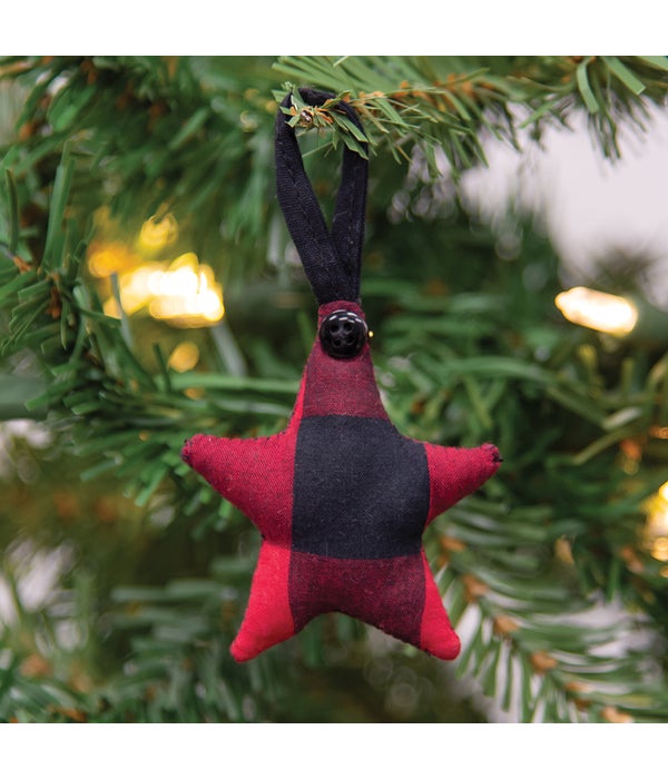Red & Black Buffalo Check Fabric Star Hanger Ornament