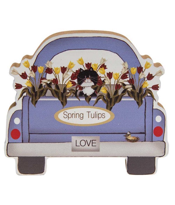 Spring Tulips Chunky Truck w/Cat - 4.5L  x  .75 dp  x  4H in.