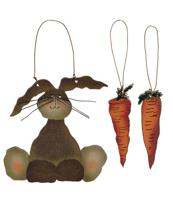 3/Set, Bunny & Carrots Ornaments