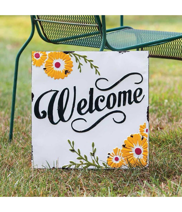 Welcome Sunflower Vintage Metal Wall Plaque .. -