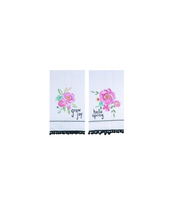 Cotton Watercolor Floral Tea Towel 2 Asst 27 x 18 x 0.1 .in