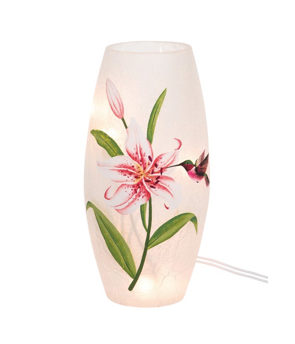 Crackle Glass LED Hummingbird Vase