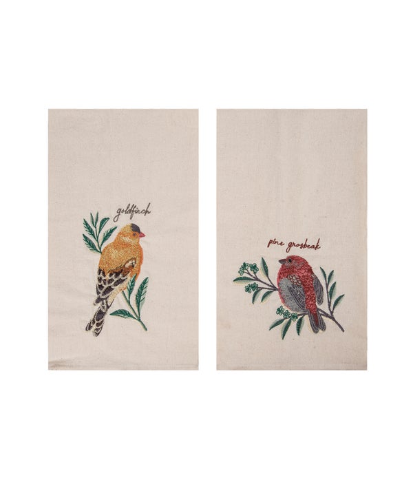 Cloth Embroidered Goldfinch/Grosbeak Bird Tea Towel 2 Asst